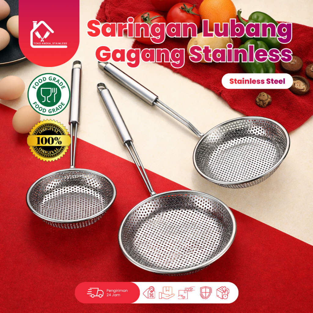 Serokan Saringan Stainless Steel Premium Tahan Panas Alat Tirisan Minyak Gorengan Lubang Halus Sarin