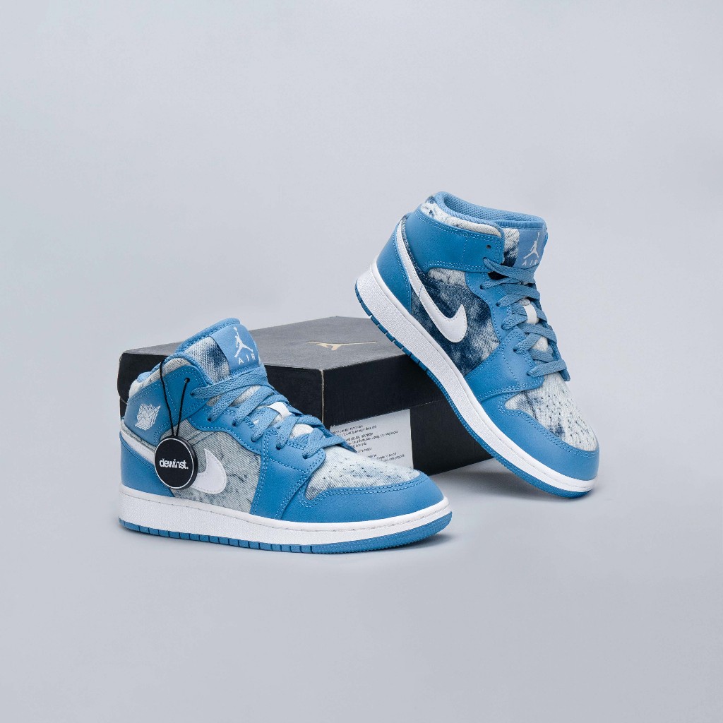 Dewinstsneakers | Air Jordan 1 Mid Washed Denim GS