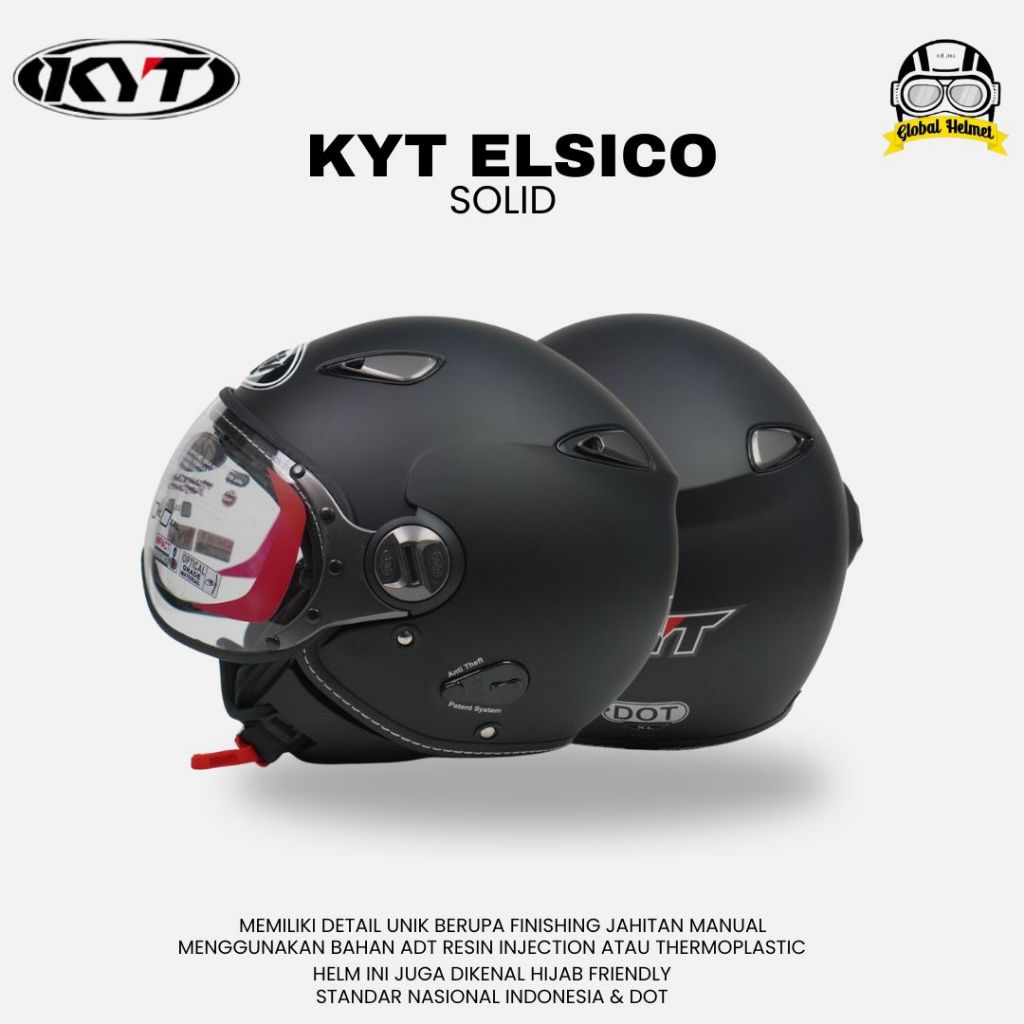HELM KYT ELSICO SOLID BLACK DOFF HALF FACE KYT HELM HALF FACE KYT ELSICO MATT BLACK Helm