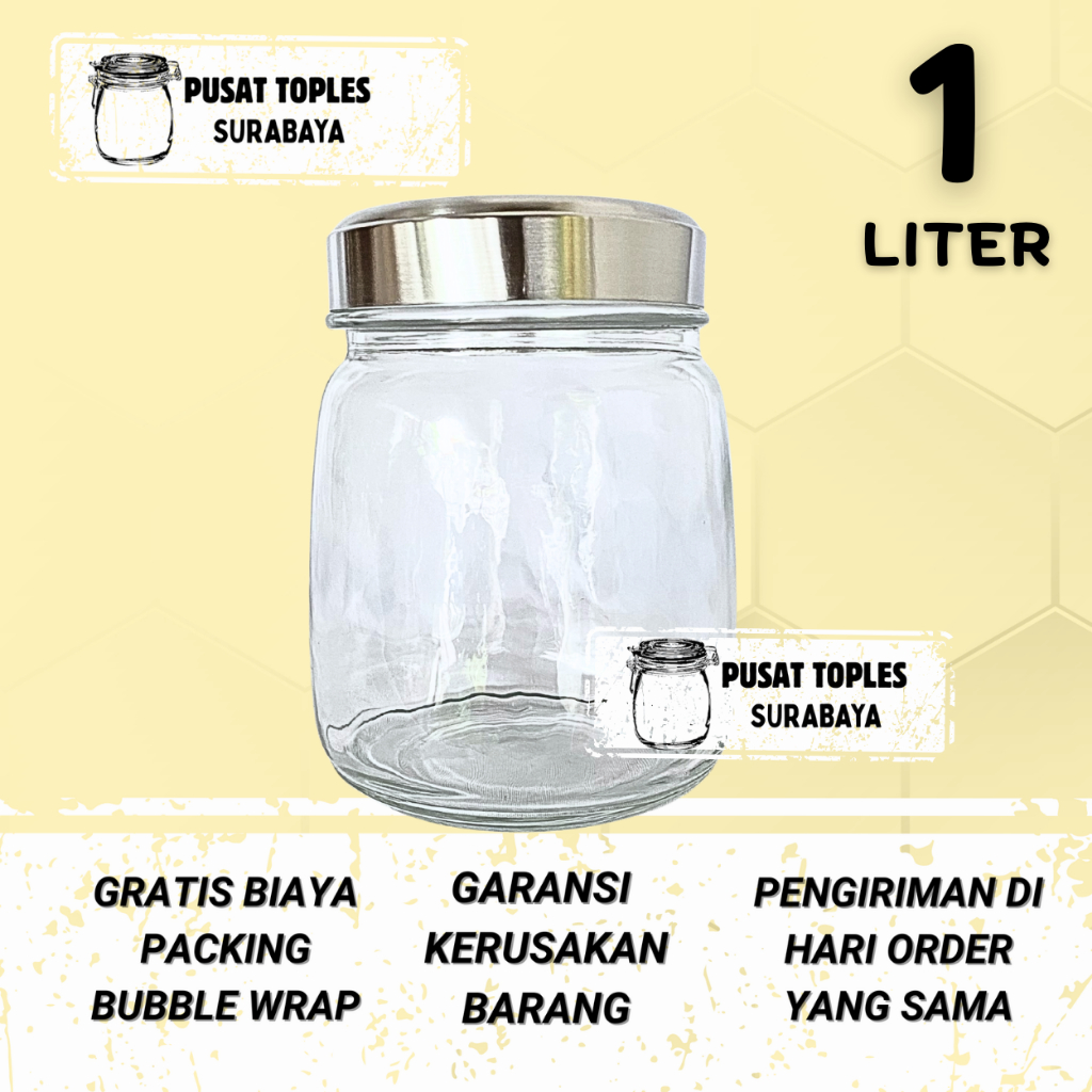 TOPLES WADAH JAR KACA 1L TEMPAT PENYIMPANAN MAKANAN SNACK BUMBU DAPUR LEBARAN TOPLES 1000 ML