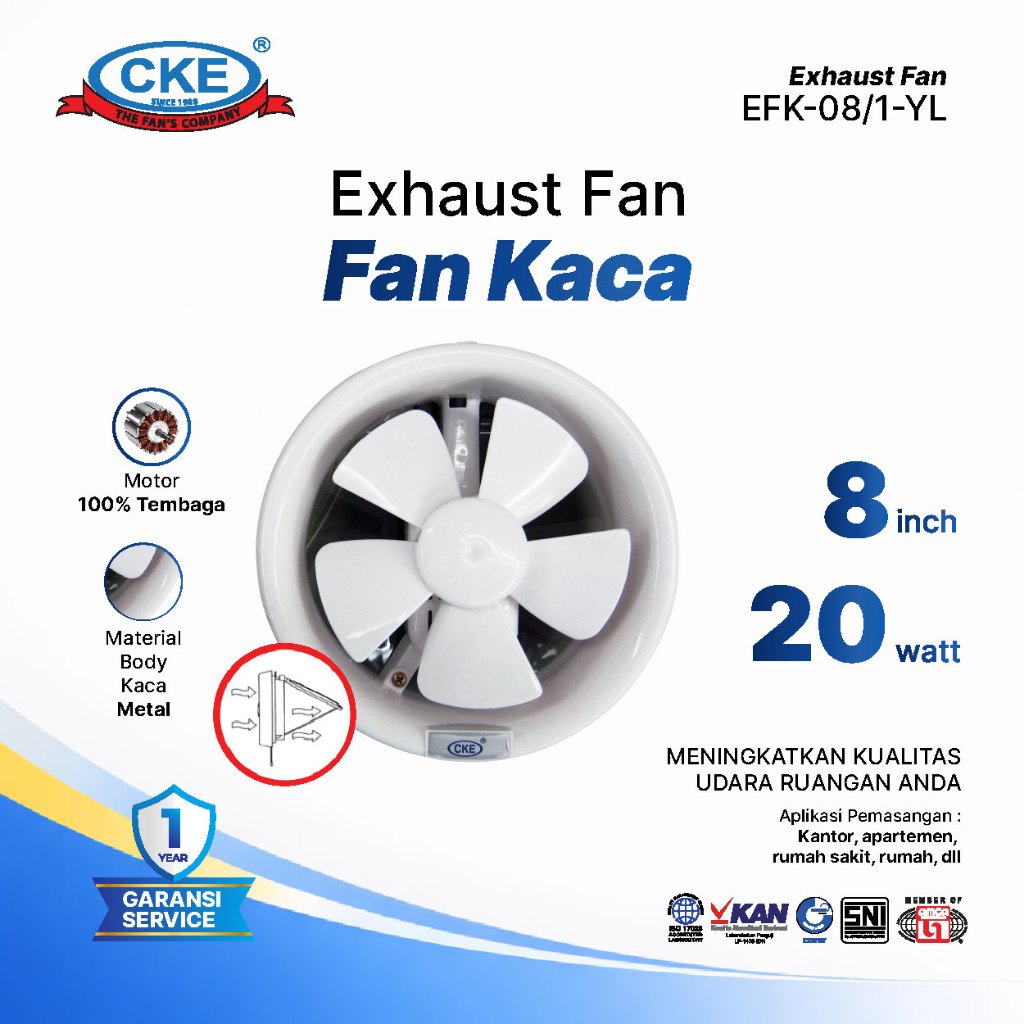 CKE Exhaust Fan Kaca 8 Inch Rumah Toilet Dapur Restoran Udara Hexos 8 Inch