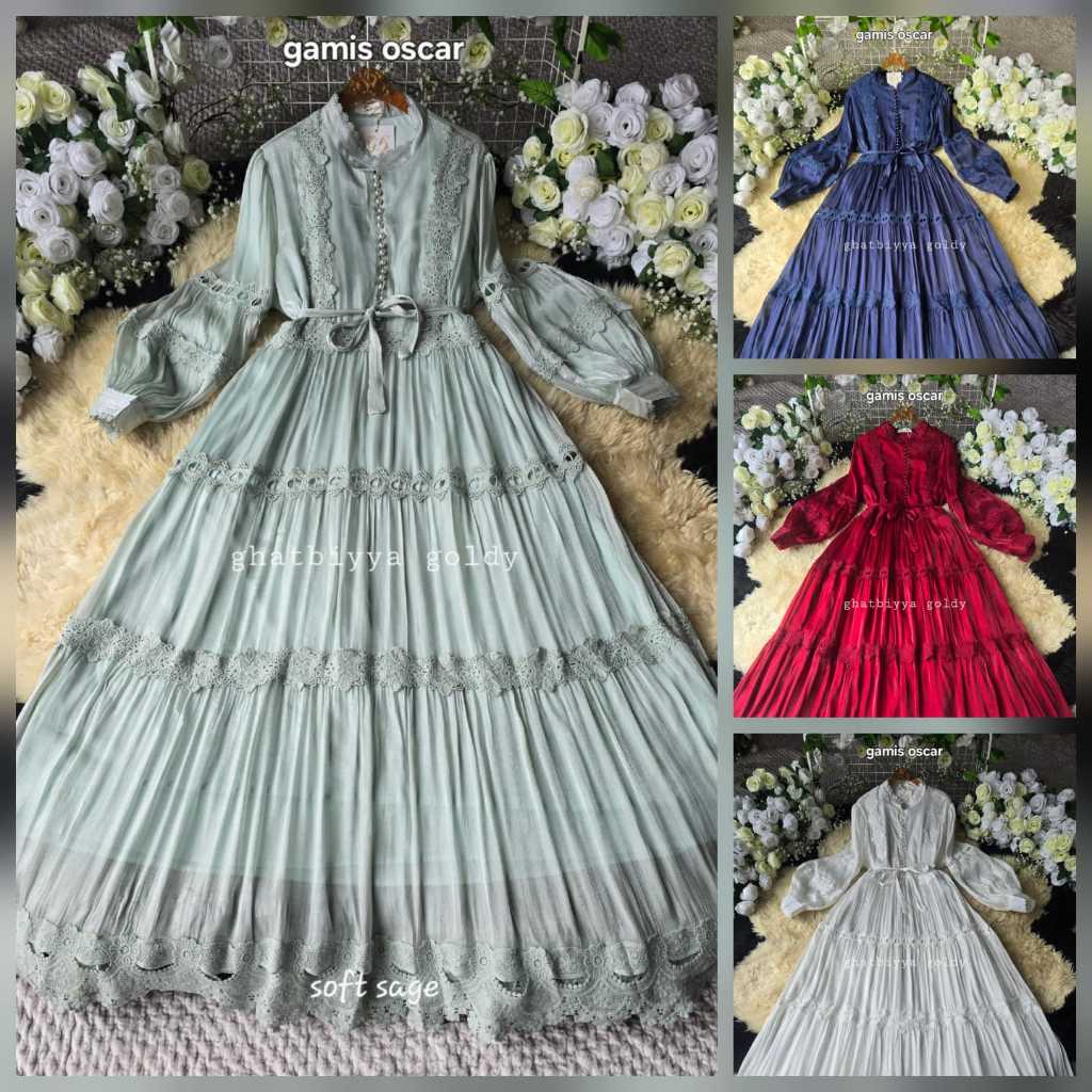 OSCAR GOLDY Dress Shapire Shimmer Kombinasi Lace & Kancing Mutiara (43154