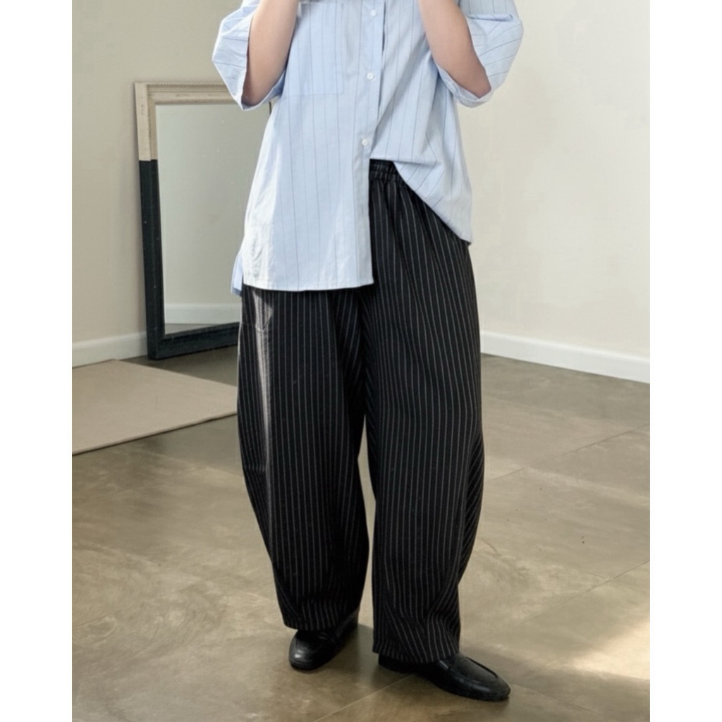 Barrel pants strip hitam ALL SIZE