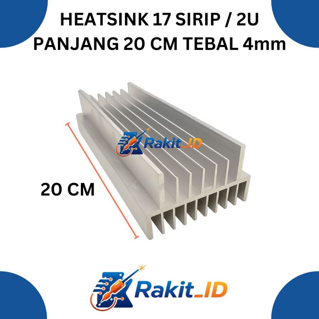 Heatsink Aluminium 17 Sirip 20cm – Pendingin Power Amplifier Transistor Final Tebal Kokoh