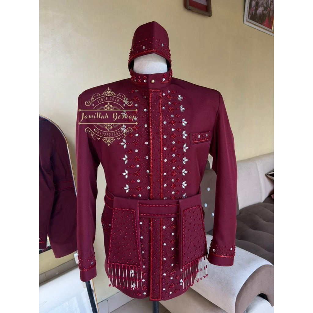 Beskap pengantin sunda || Beskap pria || beskap resepsi sunda || beskap maroon || basofi maroon || b