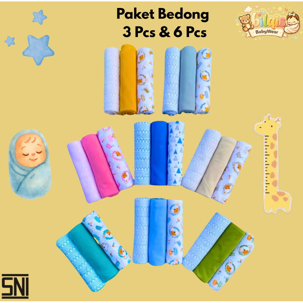 Bedong Bayi Baru Lahir Bahan katun ukuran jumbo 110 x 90 SNI Bilqis Baby SNI