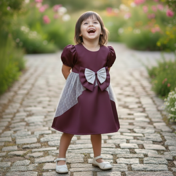 Dress Anak Perempuan Baju Pesta Anak Cewek Satin Kombinasi Tile Gaun Anak Lucu Mewah M18 [Cici Kids]