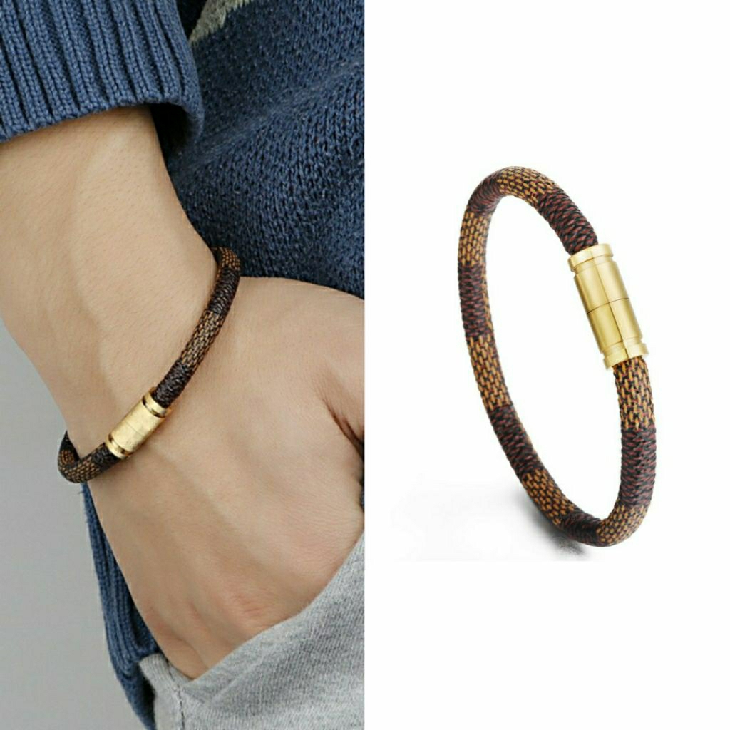 Gelang Kulit Gelang Tali Gelang Pria Gelang Cowok Gelang Titanium Emas Gelang Keren