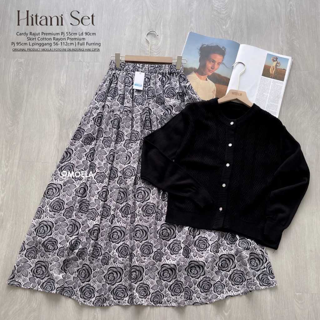 HITANI SET CARDY + SKIRT COTTON RAYON MIX RAJUT PREMIUM MURAH BY MOELA