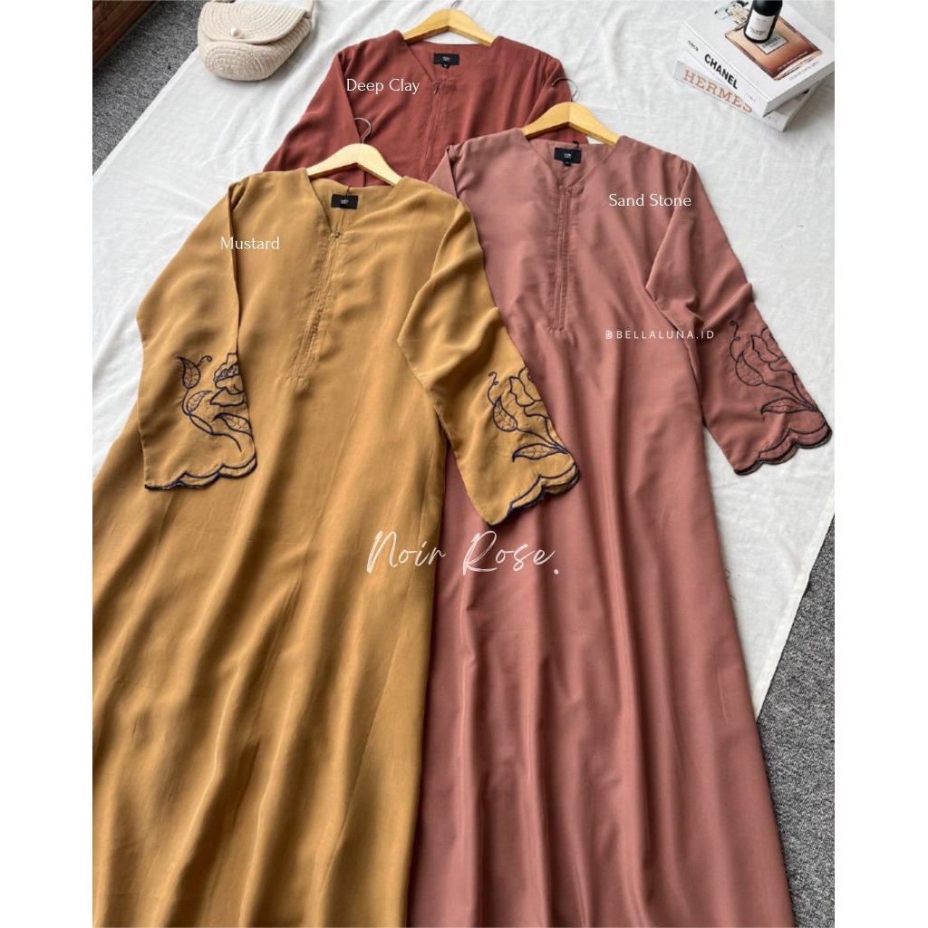 NOIR ROSE ABAYA BORDIR BELLALUNA/ GAMIS BORDIR/ ABAYA BELLALUNA/ GAMIS LEBARAN/GAMIS ADEM