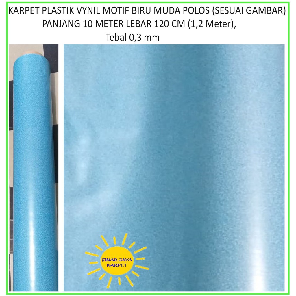 10 METER KARPET Lantai Plastik Vinyl 1 ROLL Lebar 1.2m MOTIF BIRU POLOS (SESUAI GAMBAR) PROMO