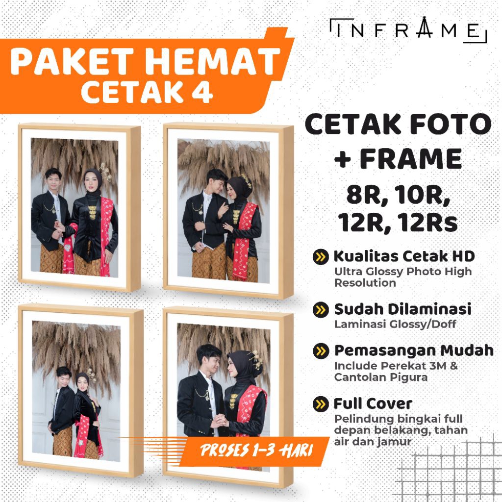 [ PAKET 4 FOTO ] INFRAME - CETAK FOTO 4 PCS + BINGKAI MINIMALIS FRAME BLOK 8R 10R 12R 16R
