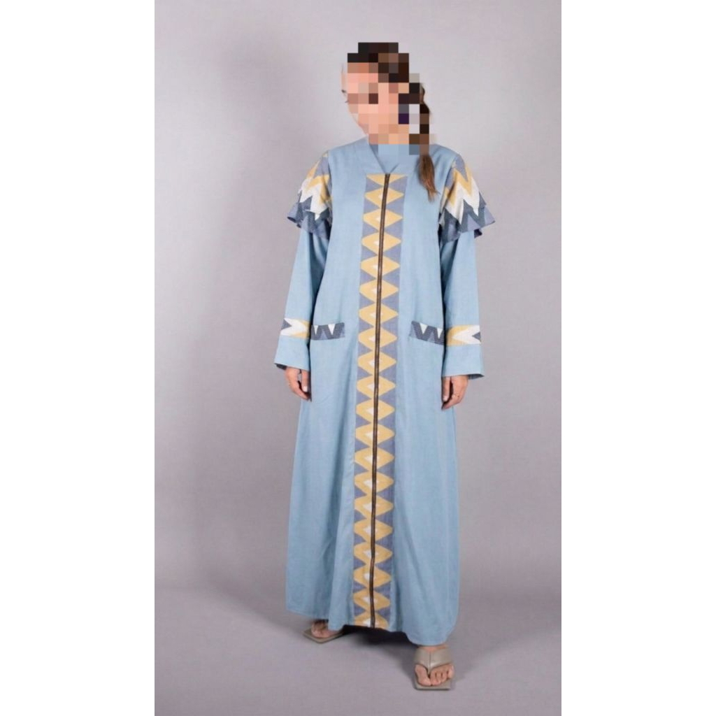 Ummu Balqis Abaya Wanita Full Resleting Busui Friendly Gamis Muslimah Pakaian Muslim Daily Biru Muda