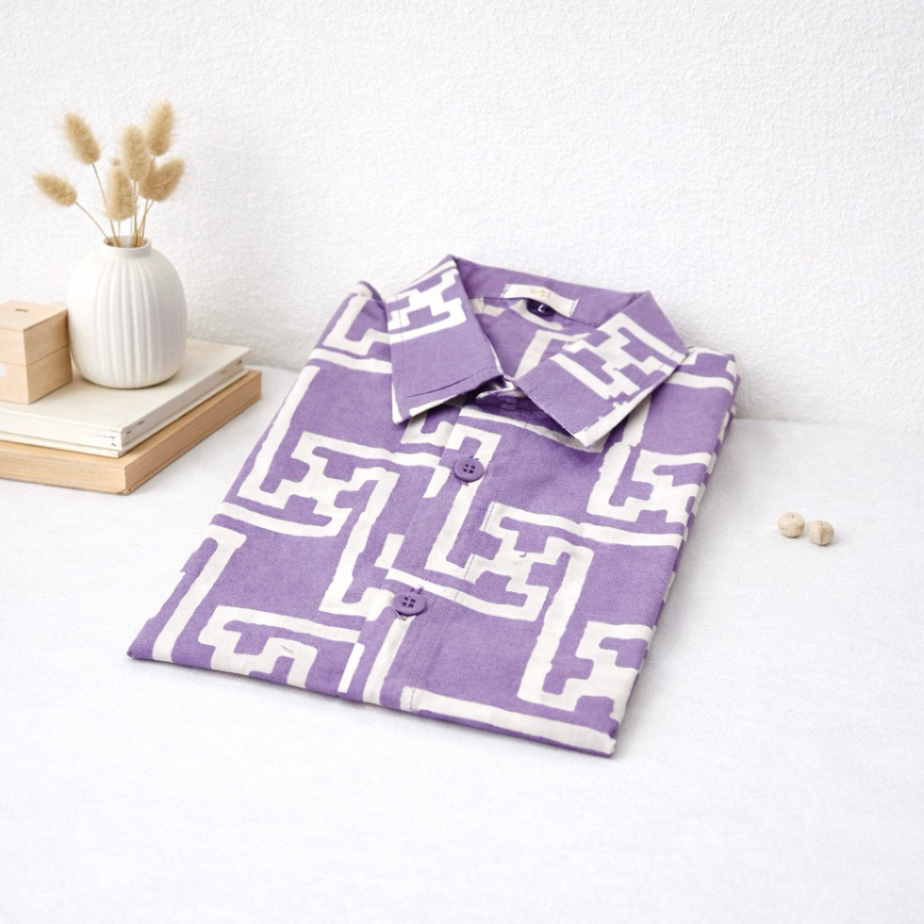 Kemeja batik ayah anak warna ungu Lilac, navy, sage