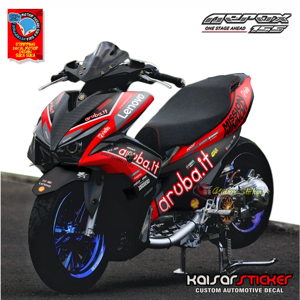 Sticker Decal Motor Full Body Stiker Striping Aerox 155 Motif Ducati Aruba