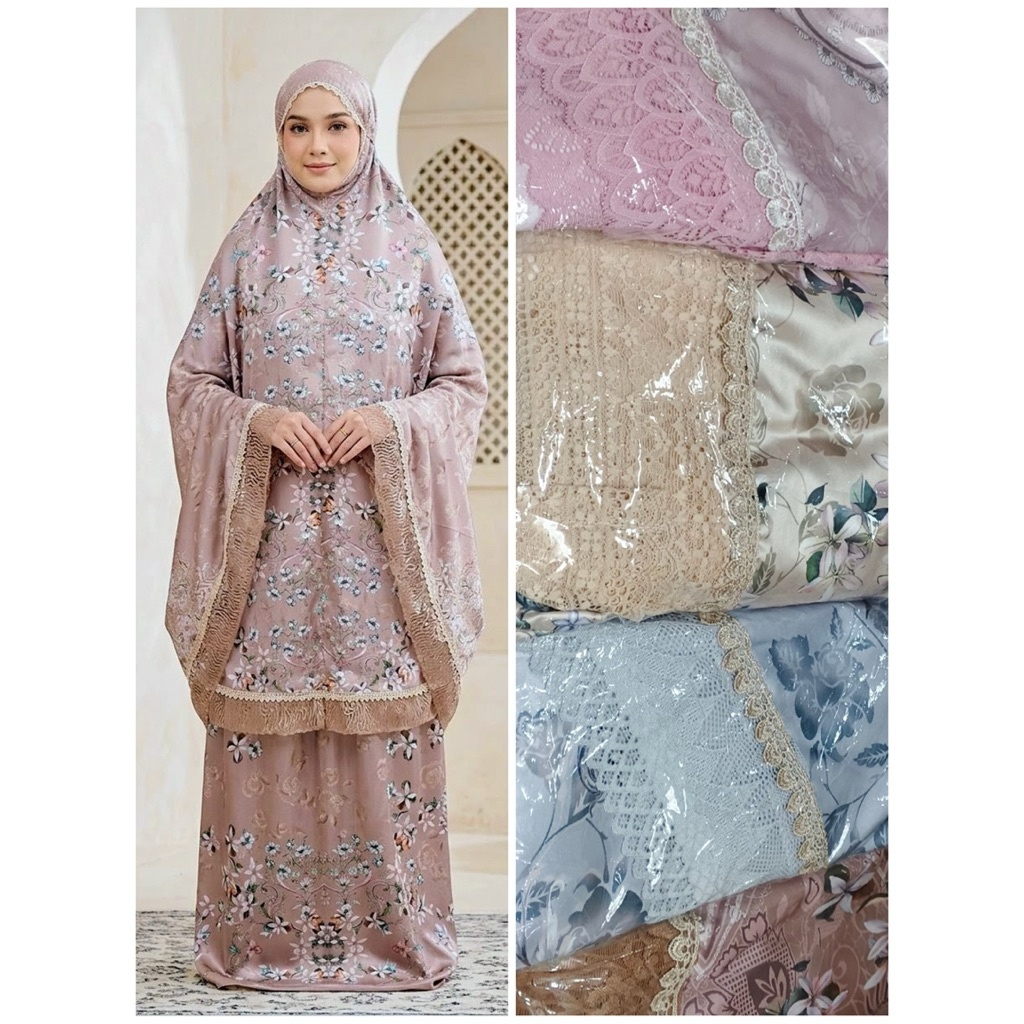 Mukena Armani Silk Printing Renda | Mukena Armani Silk Lacer Cut | Model Baru