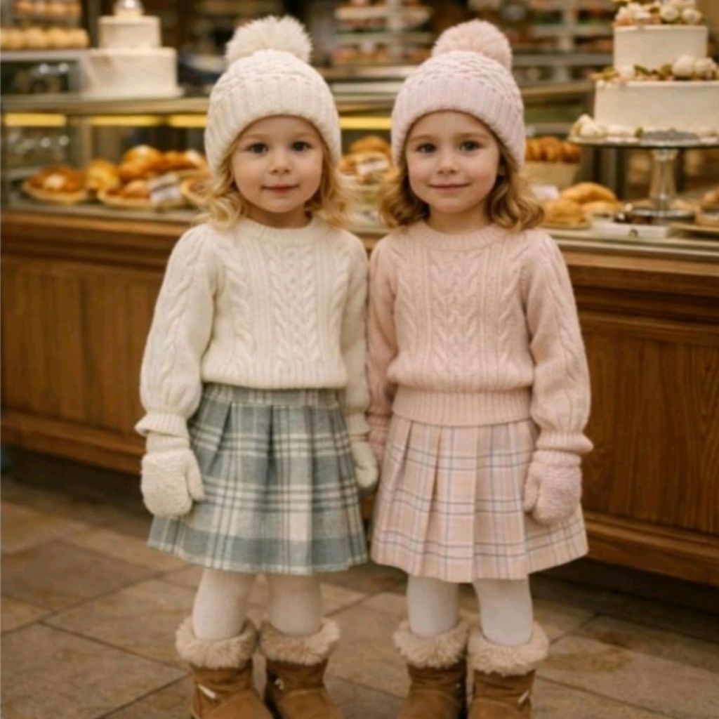 Set Rajut PREMIUM : Sweater Rajut Halus+Rok Rajut Kotak THR.sz 2,3,4T..NEW + TAG