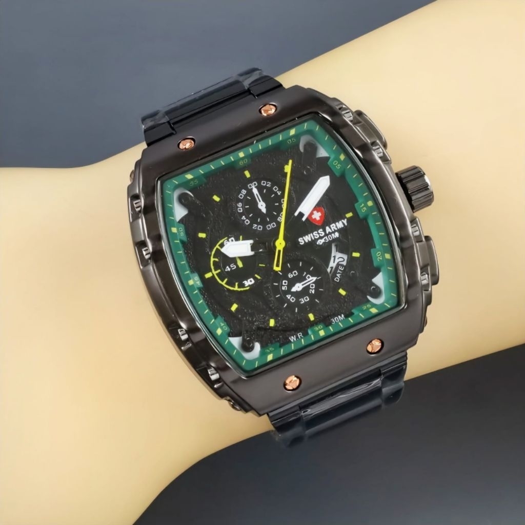 Jam Tangan Pria Swiss Army Chrono Square – Premium Stainless Steel Sport Edition
