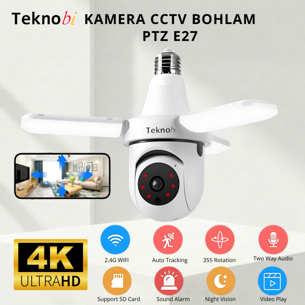 Teknobi Kamera Lampu Led Wireless IP Camera  Camera CCTV Lampu  Wifi