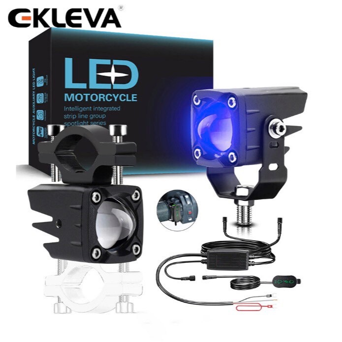 EKLEVA 2pcs Lampu Sorot LED Sepeda Motor 12-24V Lampu Kabut Proyektor Mini High Low Beam Super Brigh