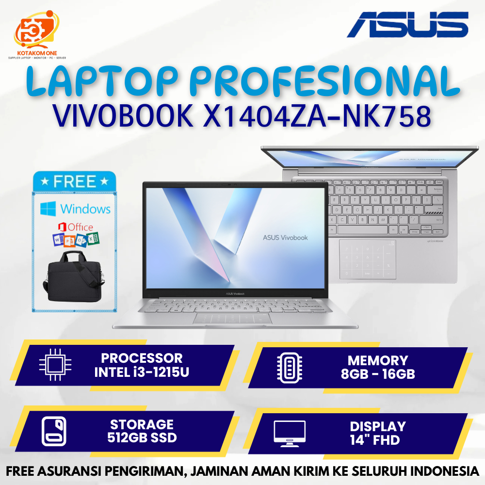 Asus VivoBook X1404ZA-NK758 Intel Core i3-1215U RAM 8GB SSD 512GB 14"FHD Laptop Asus Baru New Grezz