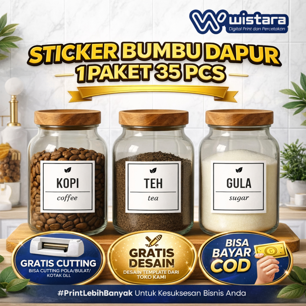 Paket 35 PCS Stiker Bumbu Dapur Waterproof Nama Label Set Stiker Toples Bumbu Lengkap