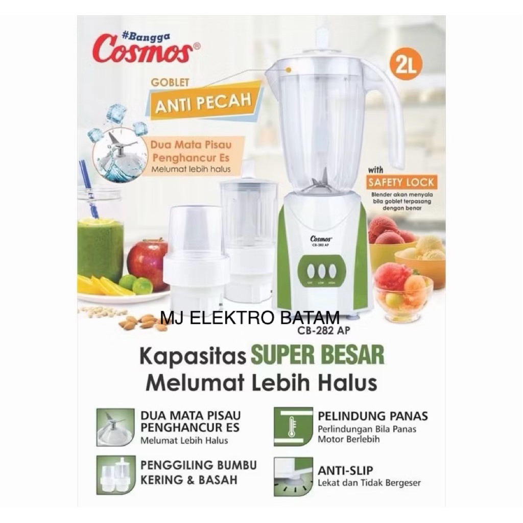 KOTA BATAM - COSMOS Blender CB282AP CB 282 P 3 in 1 cb 502 Apc Chopper Plastik 2Liter GARANSI RESMI