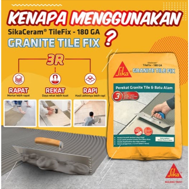 Sika Ceram Tilefix 180 GA - Perekat Granit Instant Tile Adhesive 25Kg
