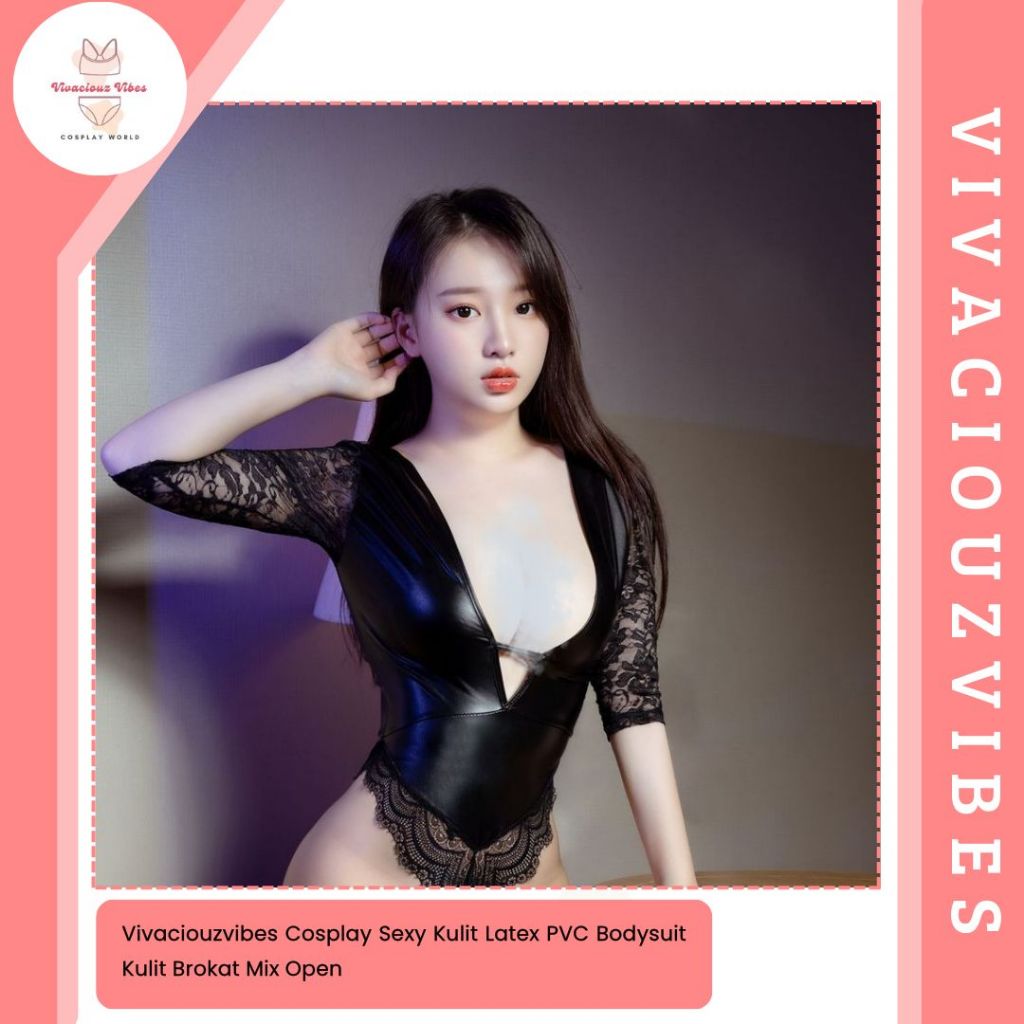 Vivaciouzvibes Cosplay Sexy Kulit Latex PVC Bodysuit Kulit Brokat Mix Open
