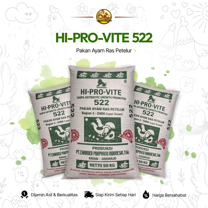 HI-PRO-VITE 522 – Pakan Jadi Ayam Ras Petelur (Dara / Grower) | REPACK KILOAN | PakanAyamCom