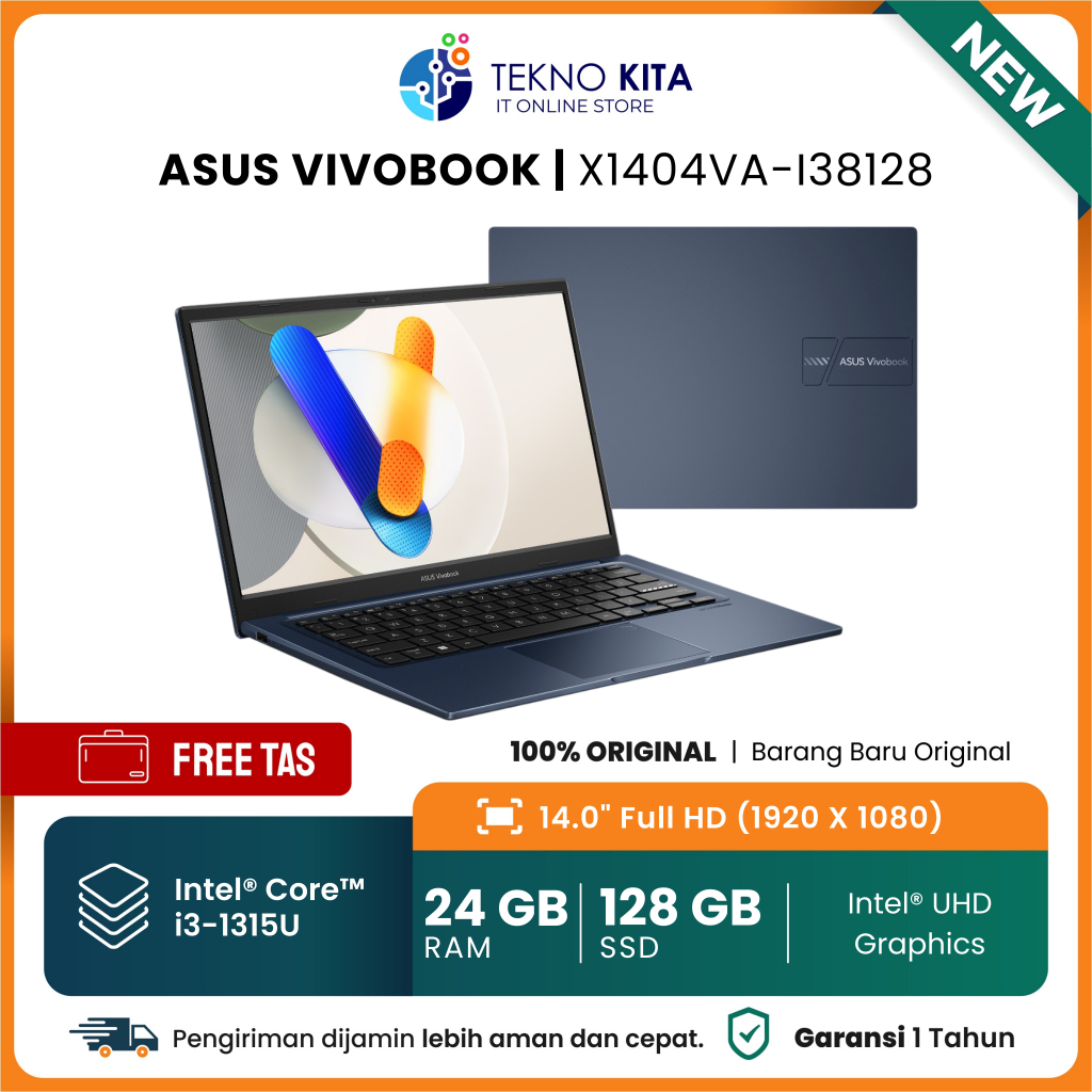Laptop Murah 6 Jutaan Asus Core I3 Gen 13| 24GB | 128GB SSD | Intel UHD Graphics | 14" FHD | Windows
