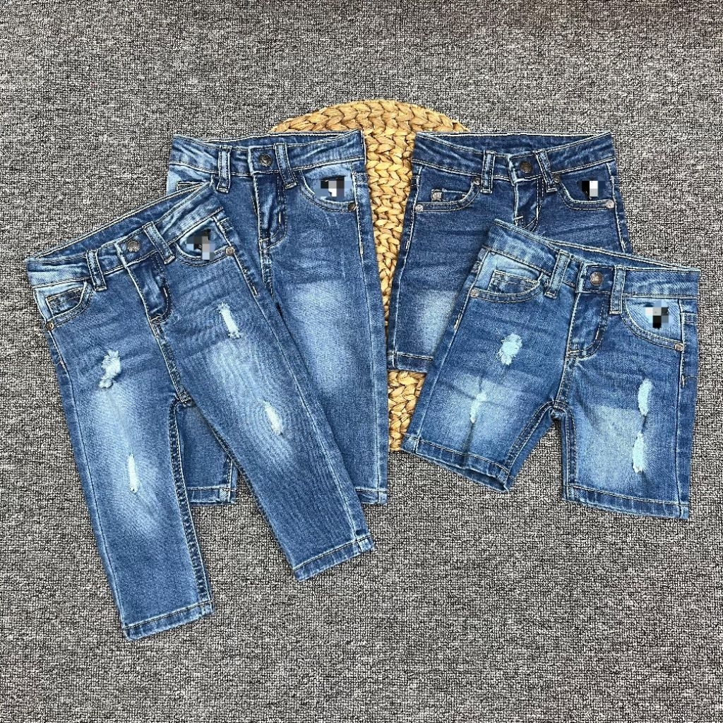 Celana Panjang Jeans Denim Sobek Warna Biru Anak Laki Laki Umur 6 bulan - 8 Tahun