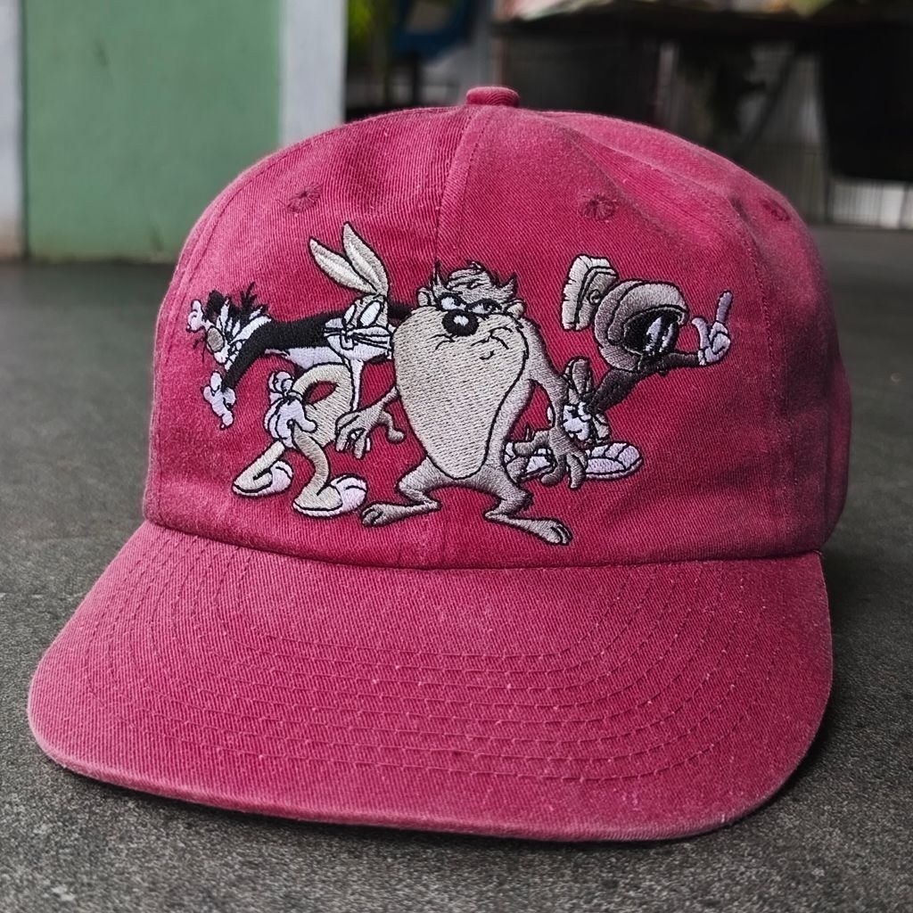 Topi Vintage 1999 Looney Tunes Thats All Folks bugs taz sylvester marvin Adjustable Hat Used good co