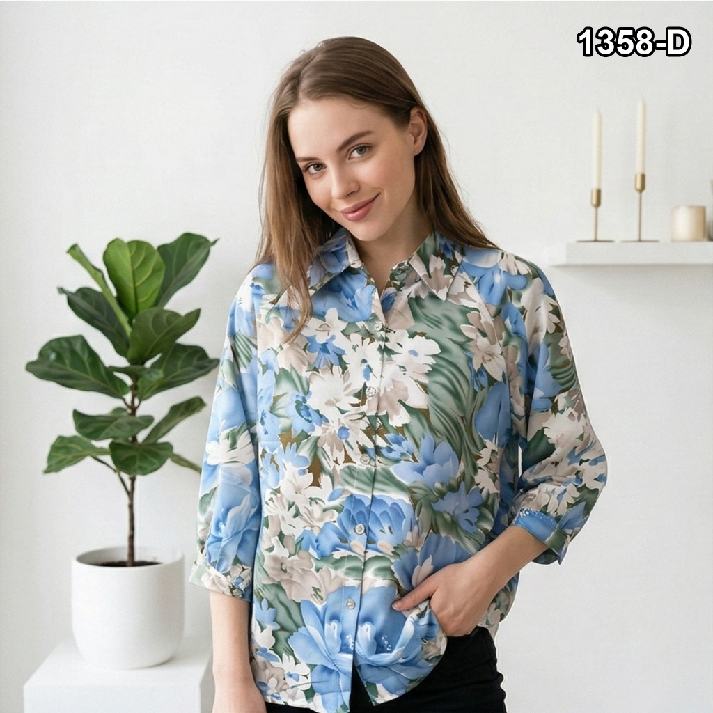 Baju BANGKOK BKK Import : LD 110cm Kemeja Blouse Wanita Fashion Atasan Lengan 7/8 #1358-D