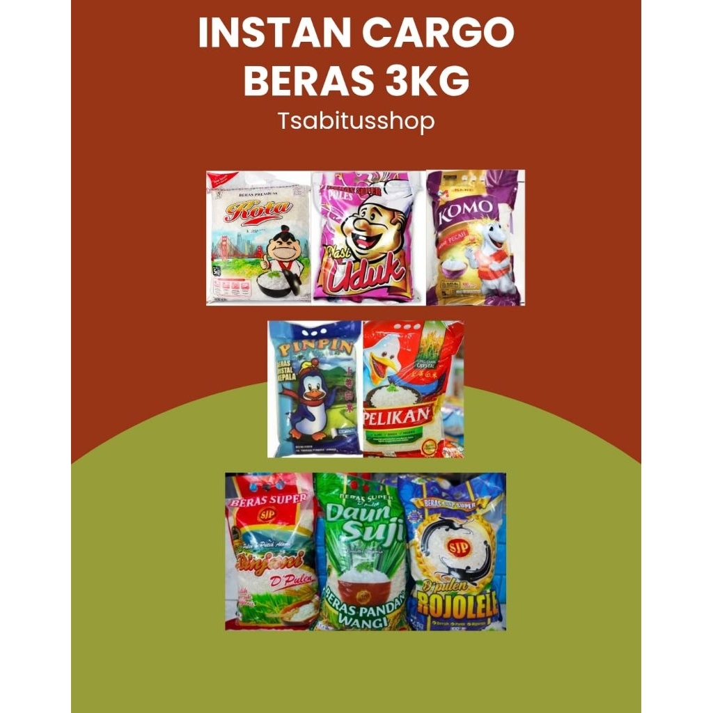 READY Beras 3kg Medium dan Premium (Pinpin/Pelikan/Kota/Uduk/Komo/Rojolele/Rinjani/Daunsuji)