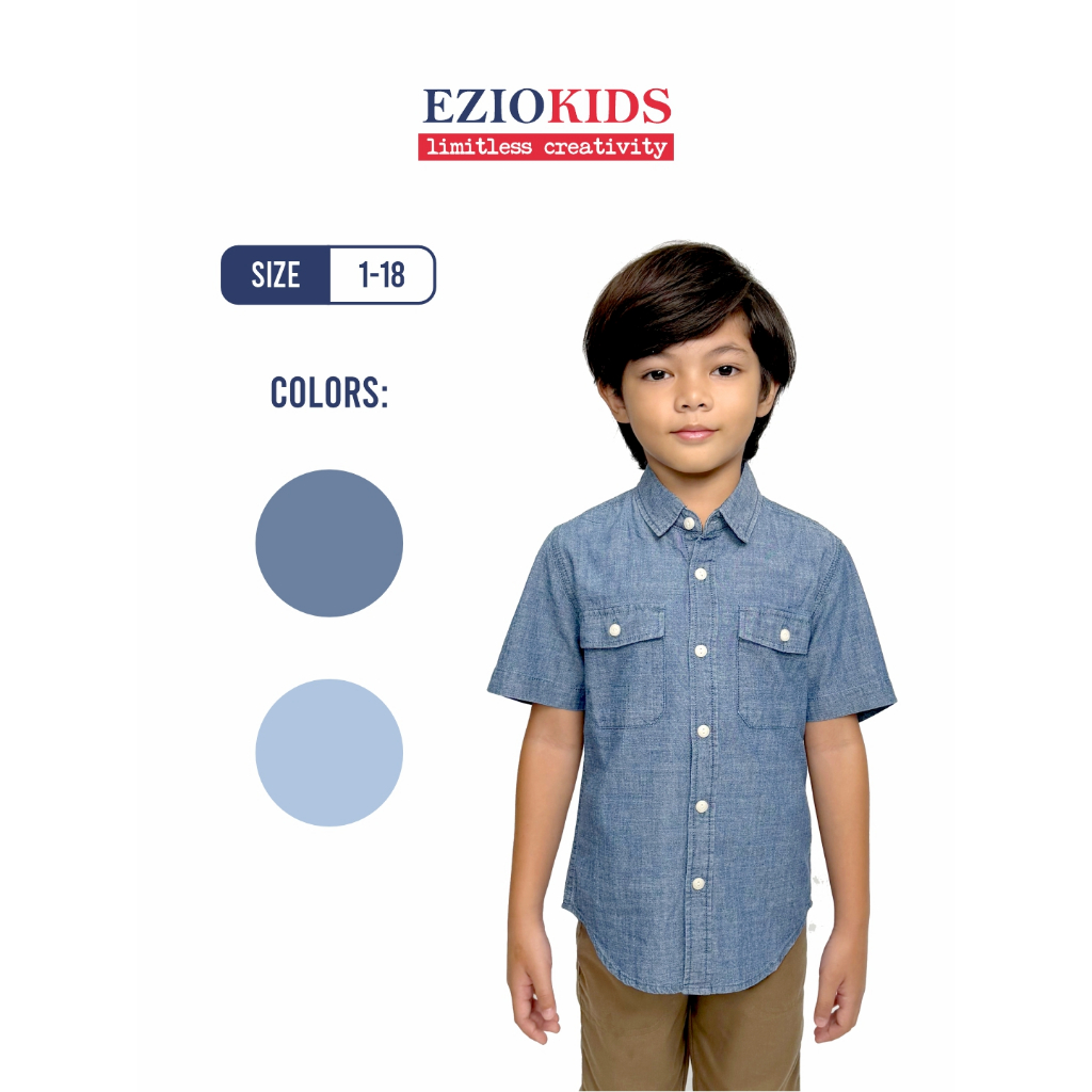 Ezio Kids Kemeja Anak Denim Dua Kantong Lengan Pendek