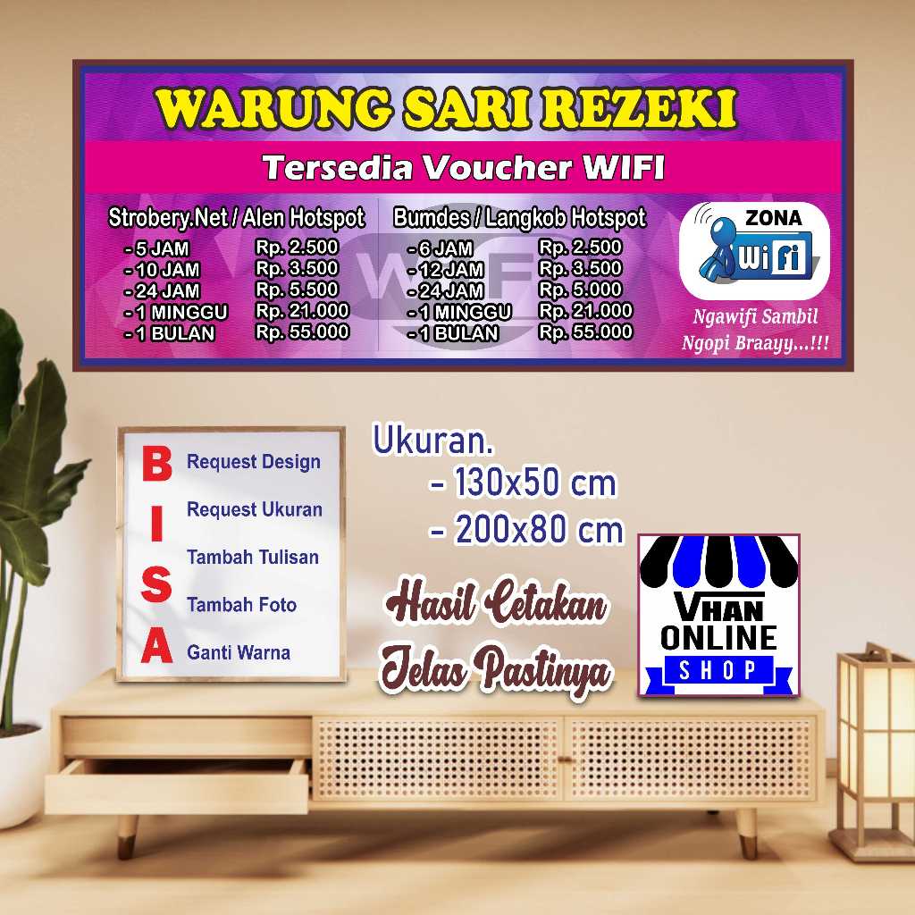 CETAK SPANDUK BANNER VOUCHER WIFI HOTSPOT KEREN