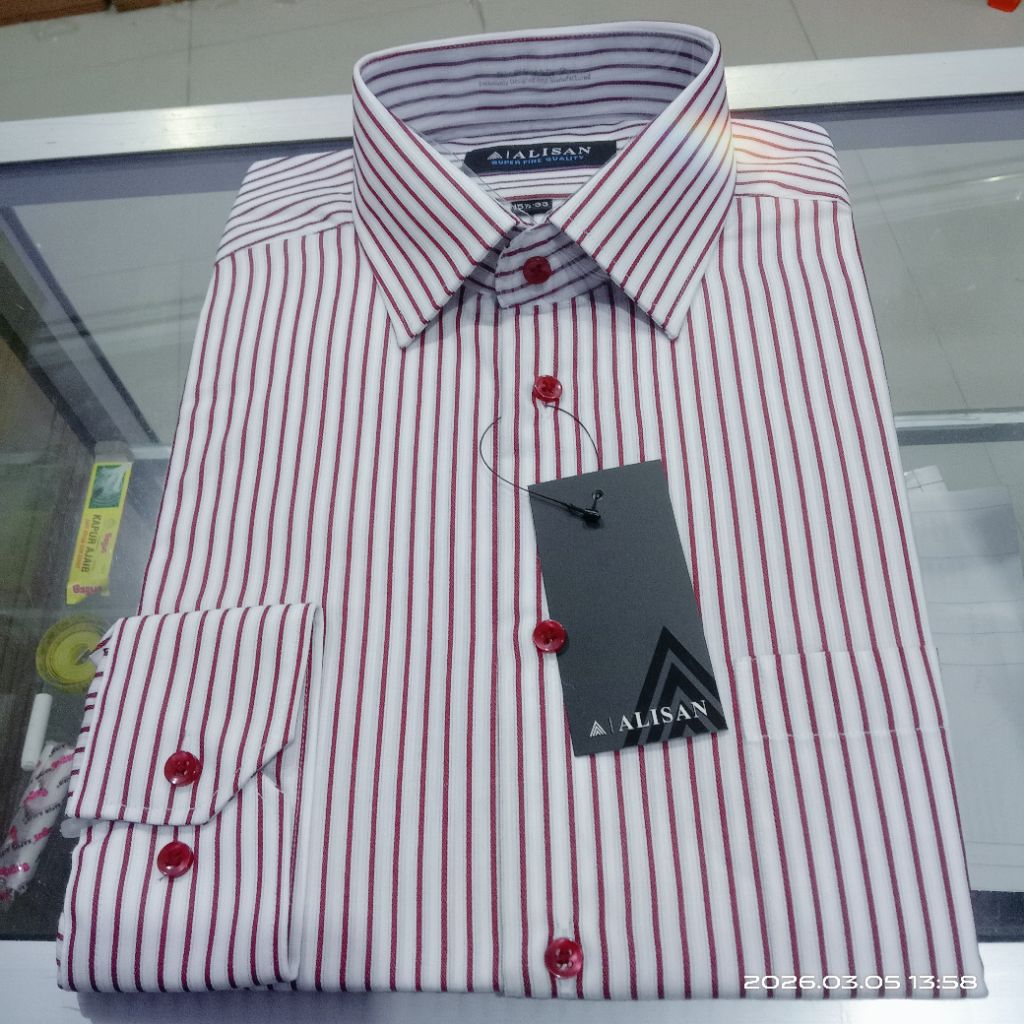 ALISAN Kemeja Reguler Lengan panjang motif salur