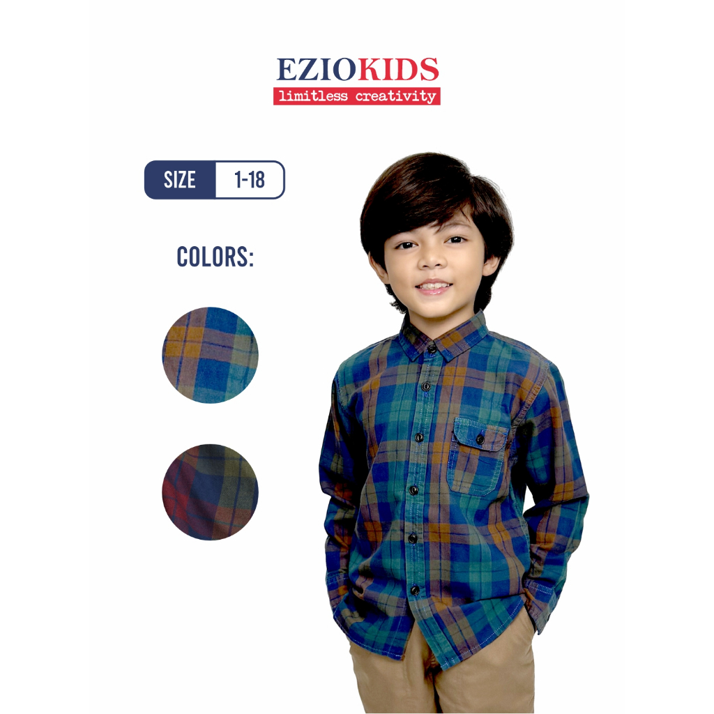 Ezio Kids Kemeja Anak Motif Kotak Garis Lengan Panjang
