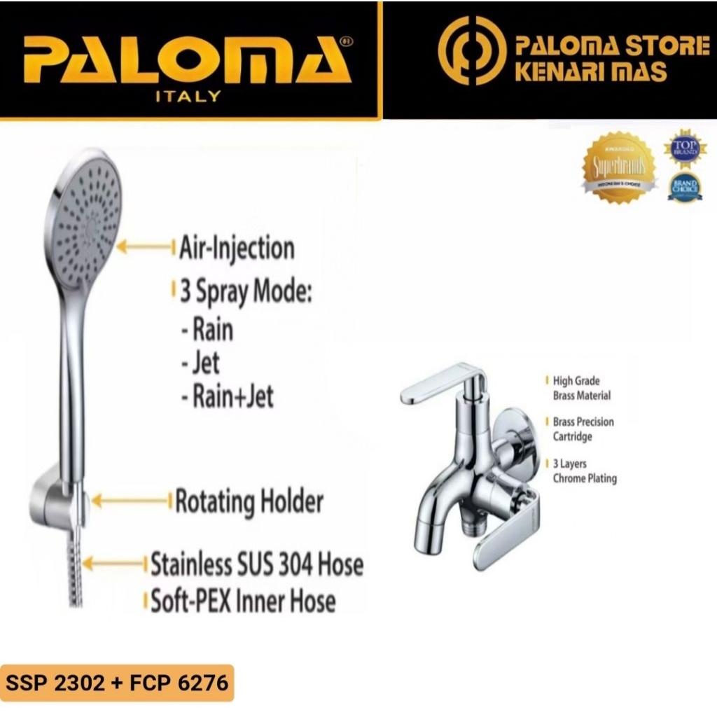PALOMA FCP 6276 + SSP 2302 PAKET SHOWER SET KRAN AIR KERAN CABANG 3-JETS