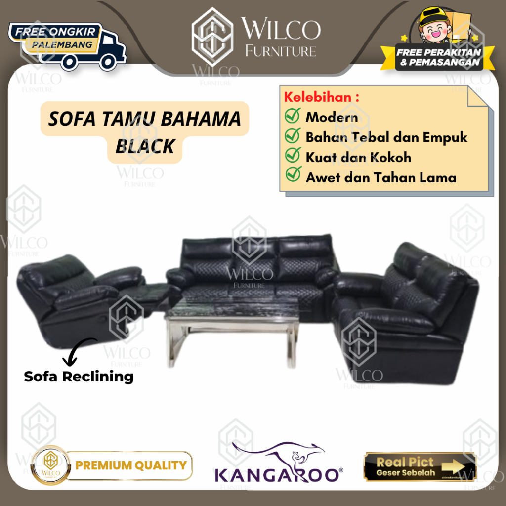 Sofa Bahama Black by Kangaroo | Sofa Dudukan 32 + 1 Reclining
