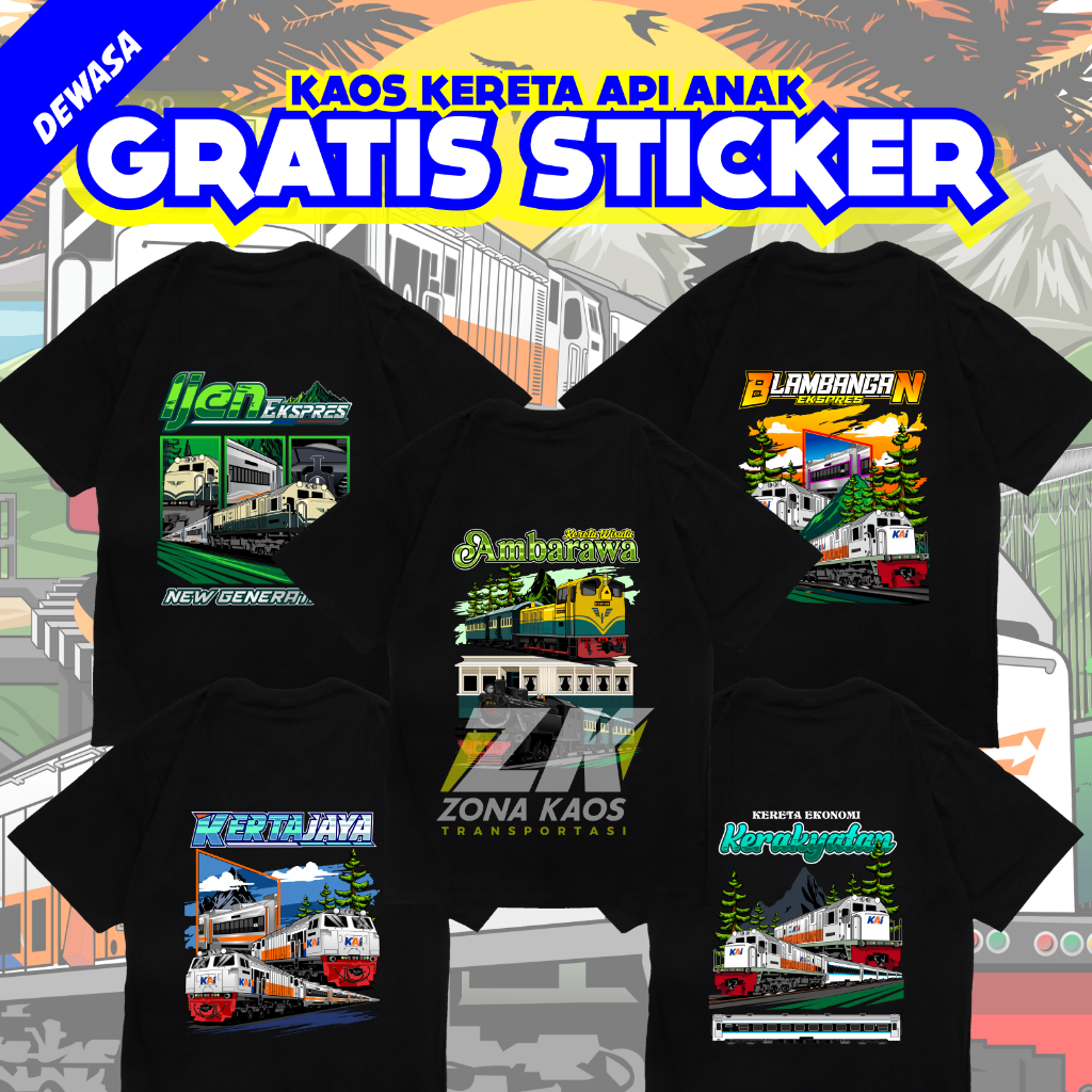 ( FREE STIKER ) KAOS KERETA API ANAK RAILFANS INDONESIA PENATARAN MATARMAJA ARGOWILIS ARGOLAWU ARGOB