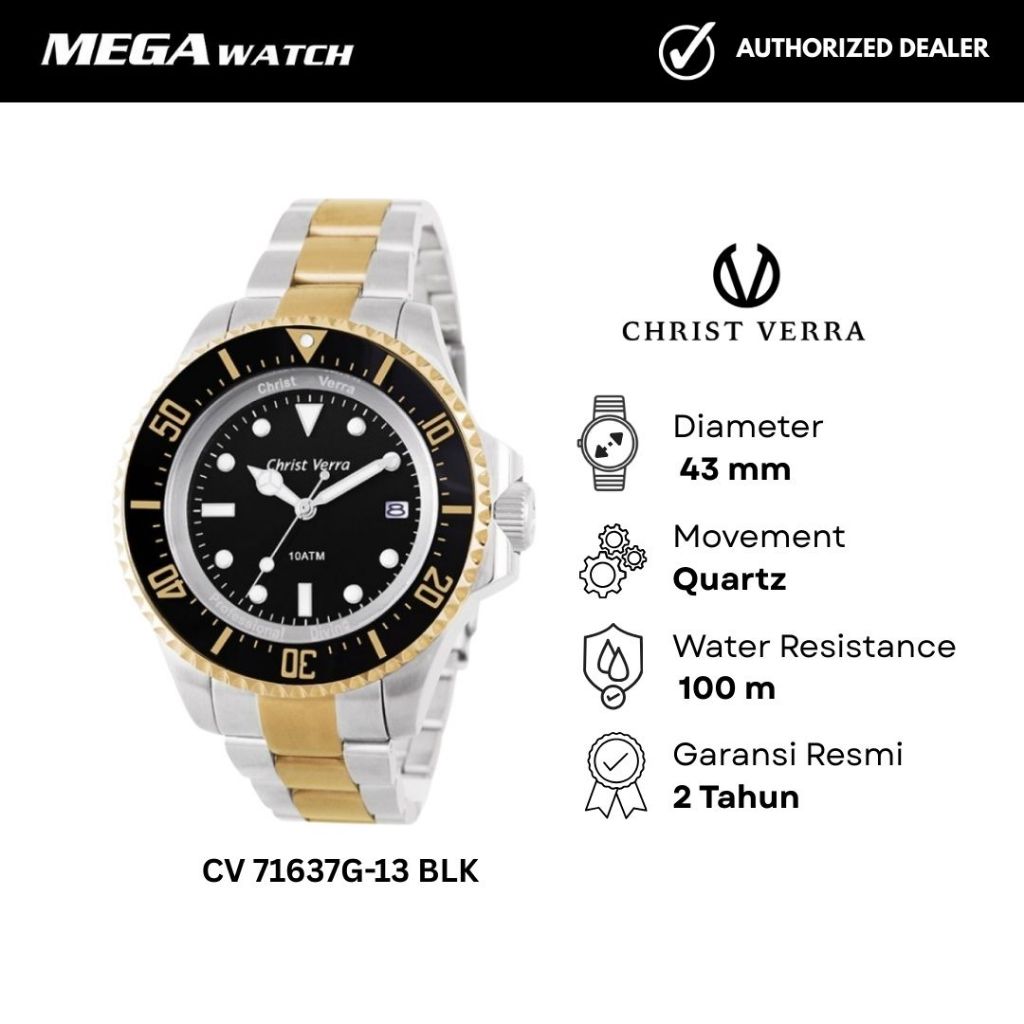 Jam Tangan CHRIST VERRA Pria Original CV 71637G-13 BLK
