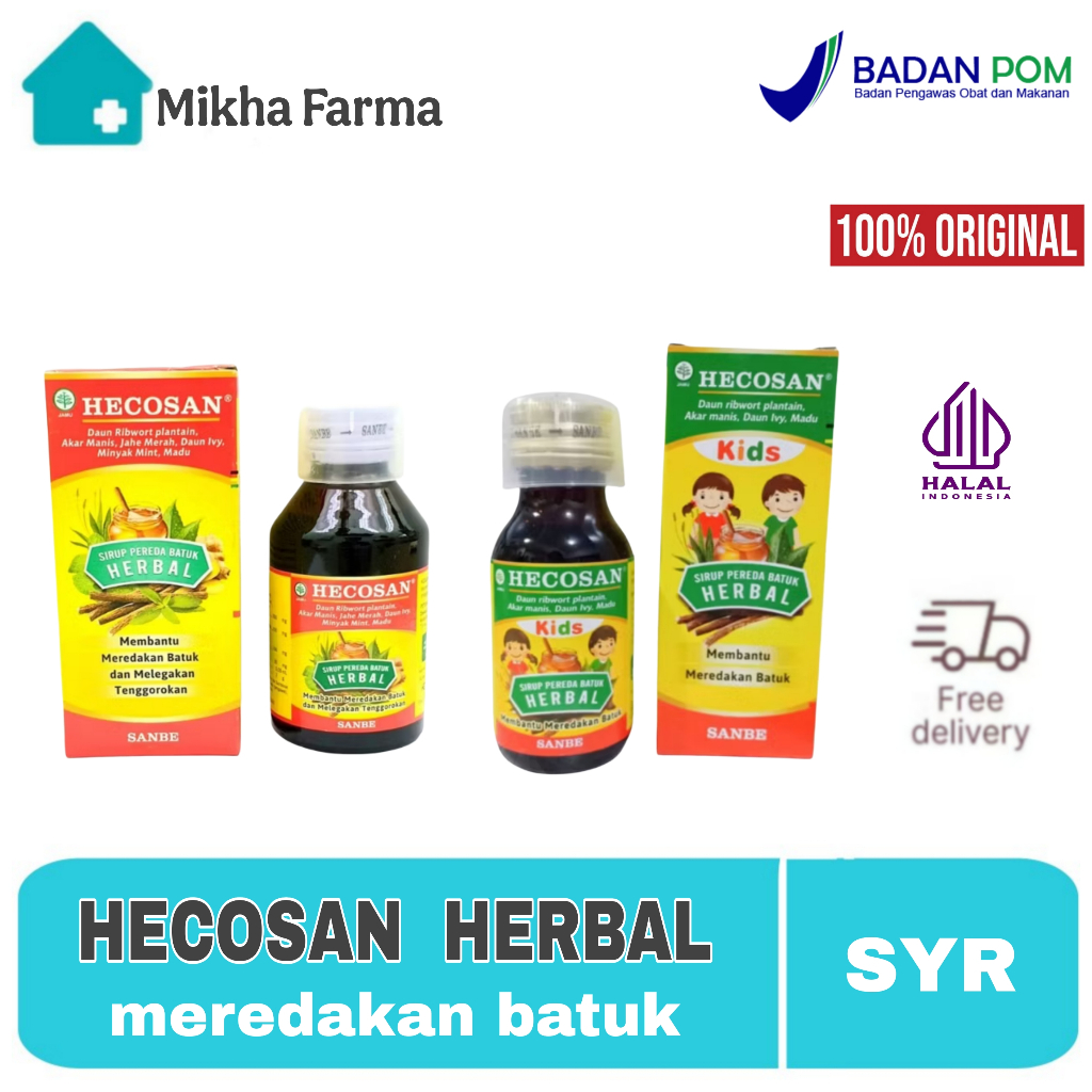 Hecosan Herbal Cough Syrup 120ml dan Kids Sirup 60ml Sanbe Obat Batuk Berdahak Anak dan Dewasa