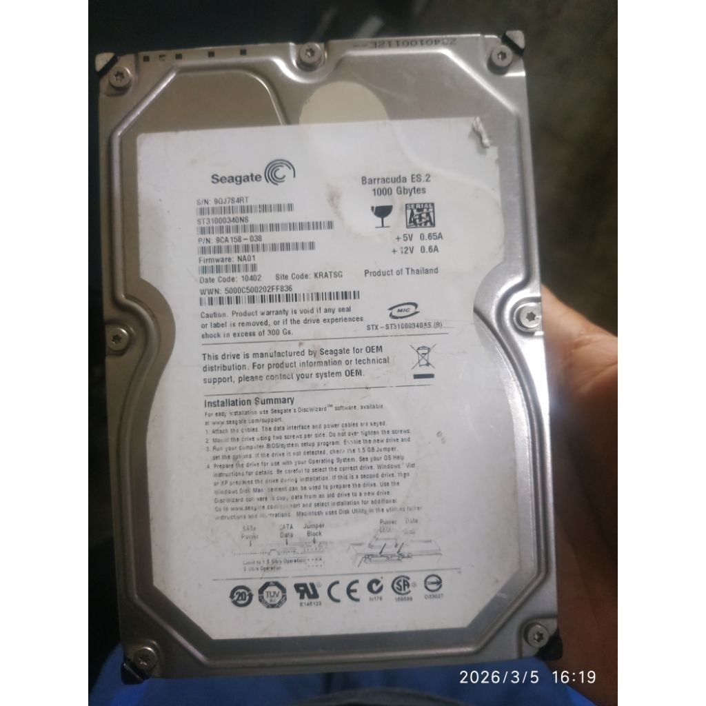 Hardisk 3.5inch Seagate 1tb Minus Mati