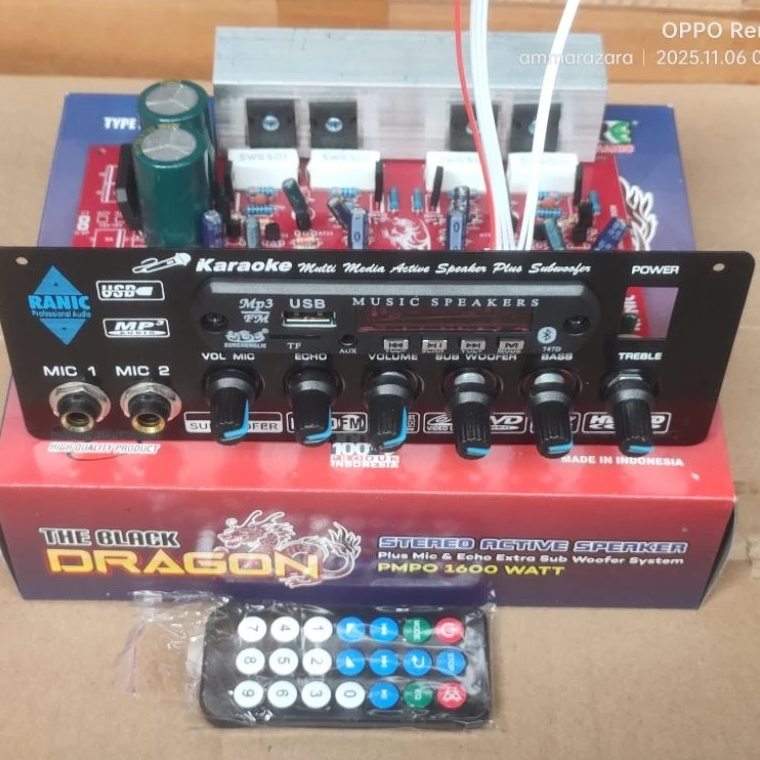 Kit Aktif Speaker Stereo Mic Echo Subwoofer Karaoke The Black Dragon  Plus MP3 Bluetooth Final Tip29