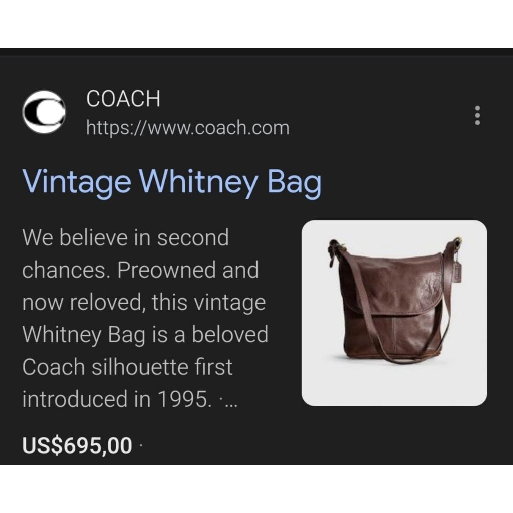 Coach whitney vintage kulit tunggal