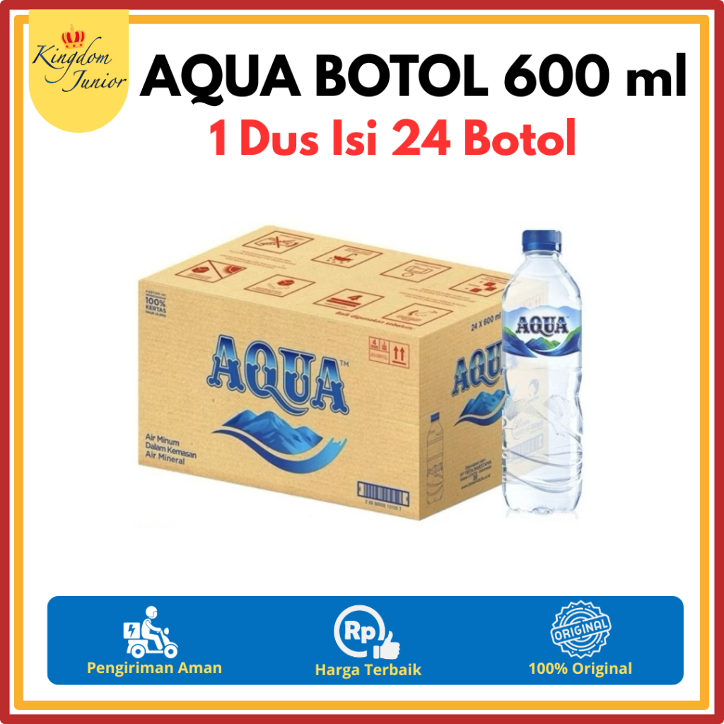 Aqua Botol Air Mineral 600 ml 1 Dus Isi 24 pcs Sedang