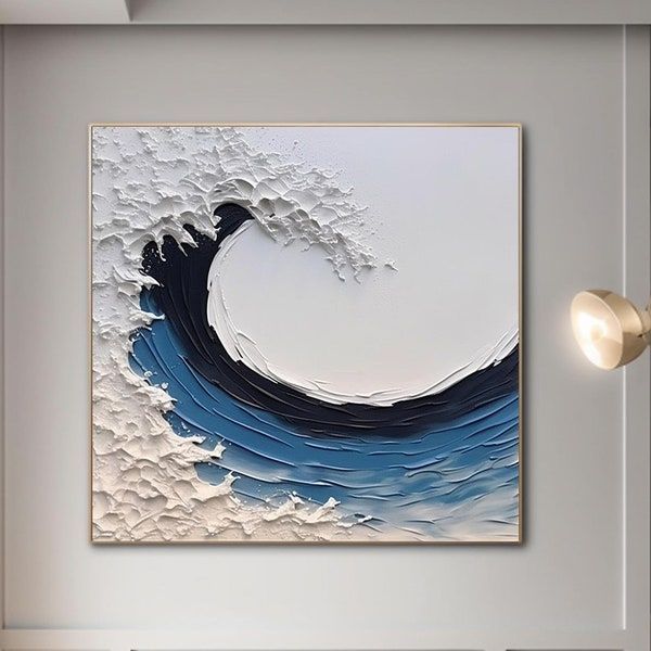 Lukisan Ombak Laut Abstrak 3D Biru Putih lukisan ombak laut, lukisan ombak abstrak, lukisan gelomban