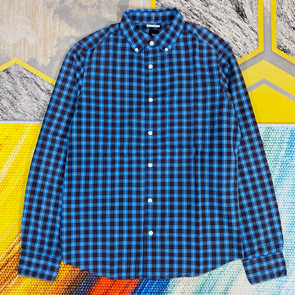 Kemeja Second Gap Size S Lengan Panjang Kotak-Kotak Biru Hitam